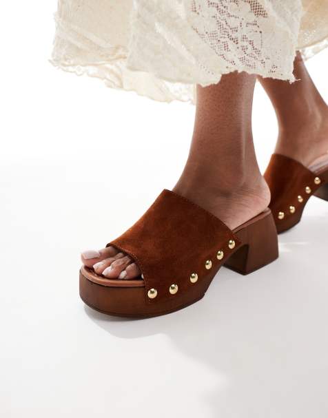 Schuh – Exklusiv – Via – Clog-Sandalen aus Veloursleder in Schokobraun mit Absatz - view 1