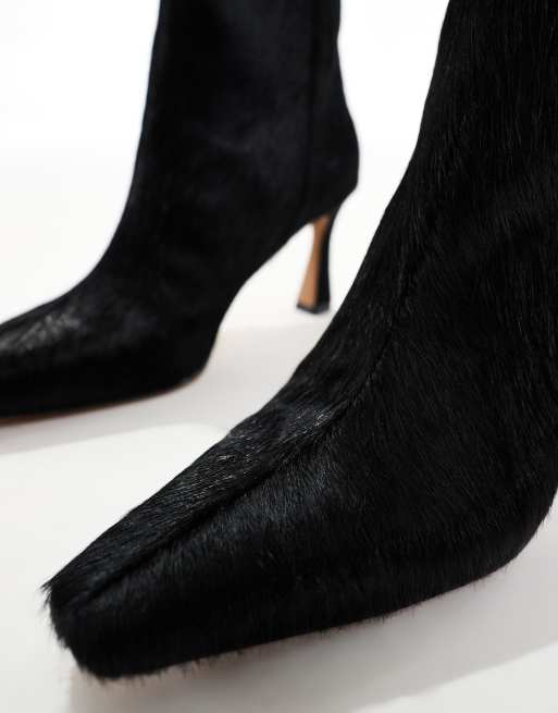 Schuh heeled mid ankle boots in black cow hair, 2 of 4