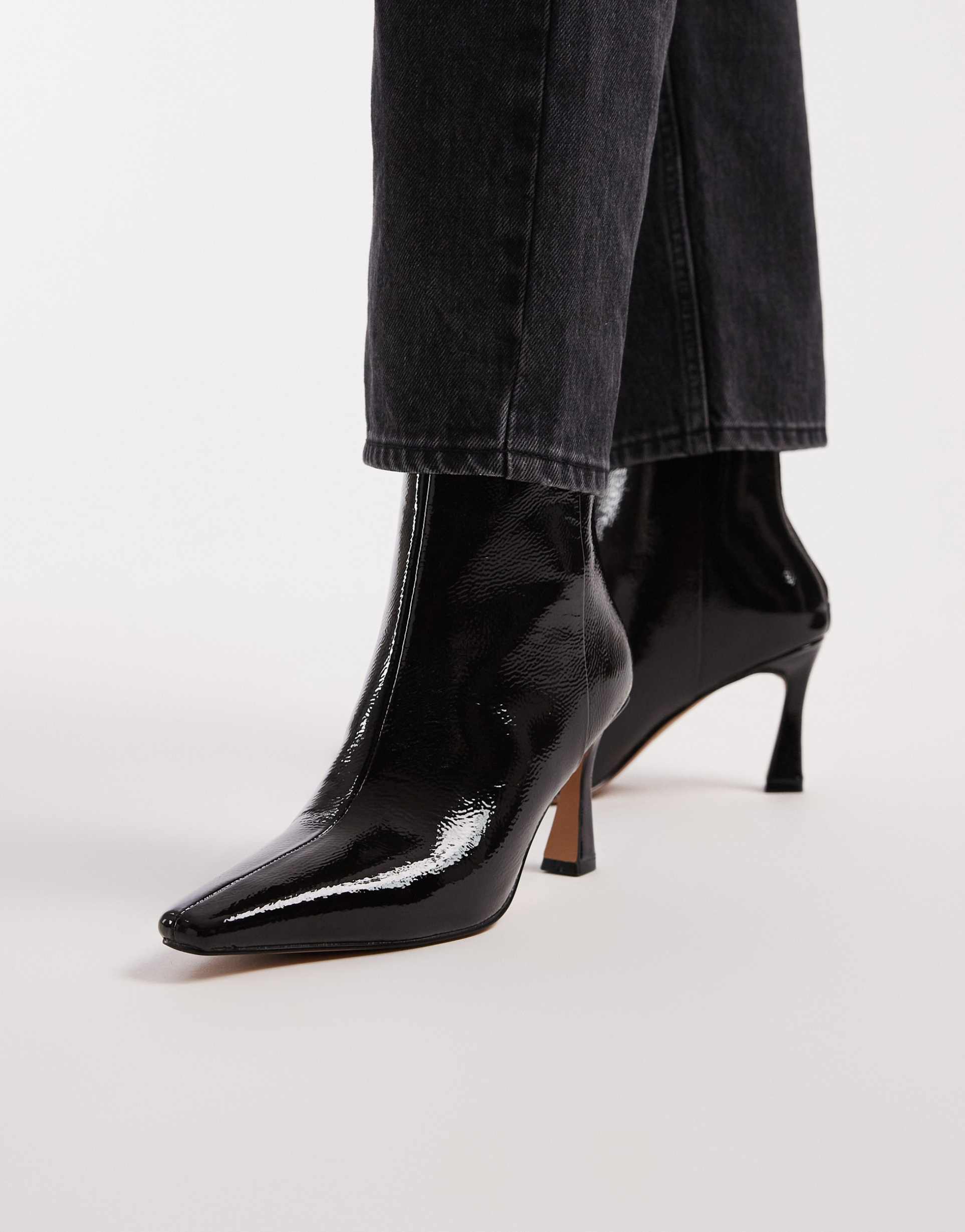 schuh heeled mid ankle boots in burgundy patent