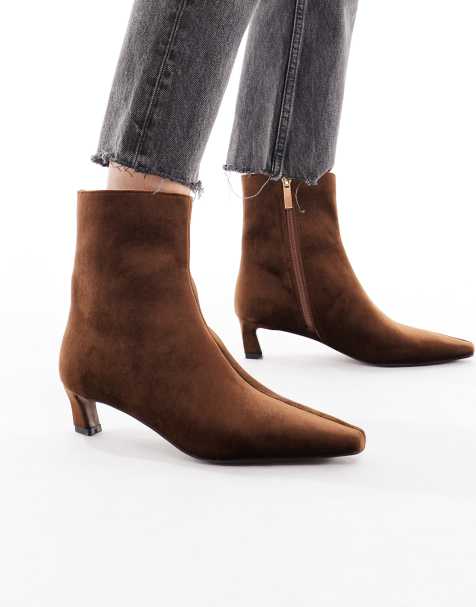 Schuh kitten heel mid ankle boots in brown velvet - view 1