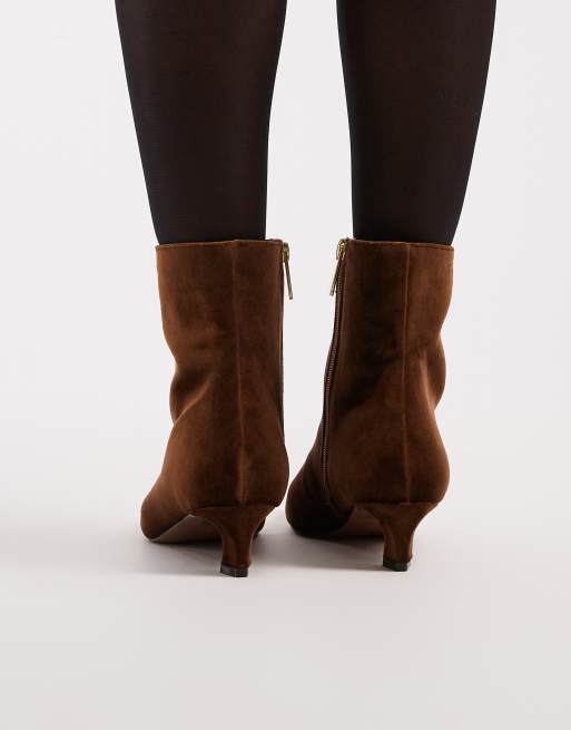 Schuh kitten heel mid ankle boots in brown velvet, 4 of 4