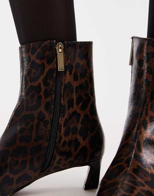 schuh kitten heel mid ankle boots in leopard print
