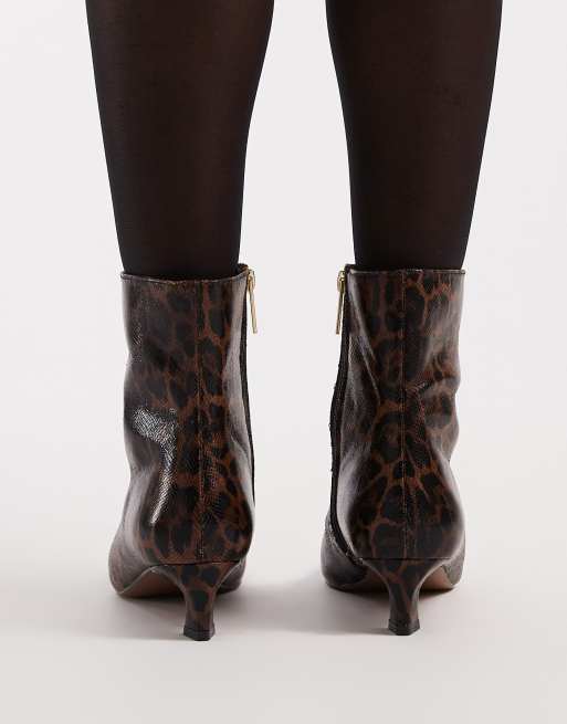 schuh kitten heel mid ankle boots in leopard print