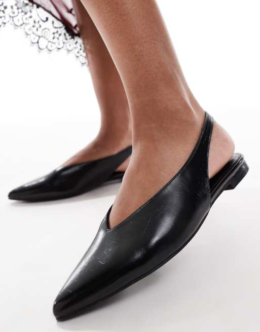 schuh Lace sling back flat shoes in black, 2 of 4