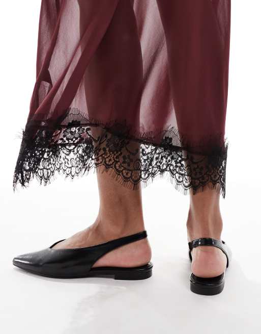 schuh Lace sling back flat shoes in black, 4 of 4