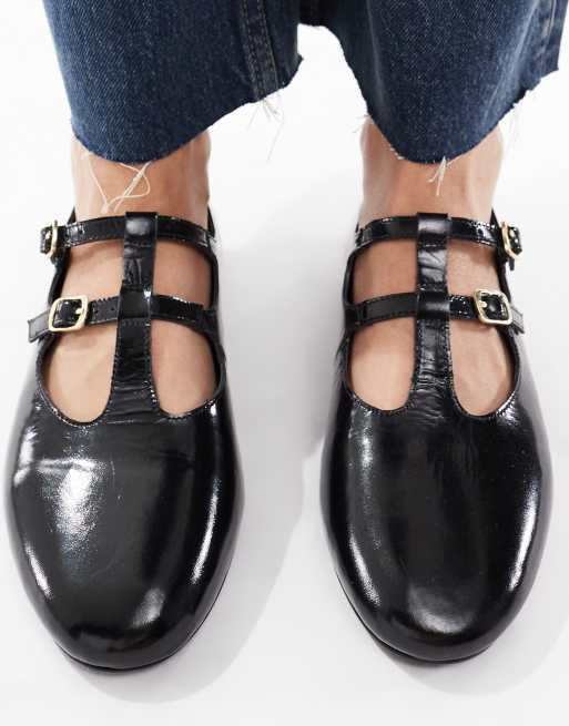 schuh Lamp double strap ballet flats in black ASOS