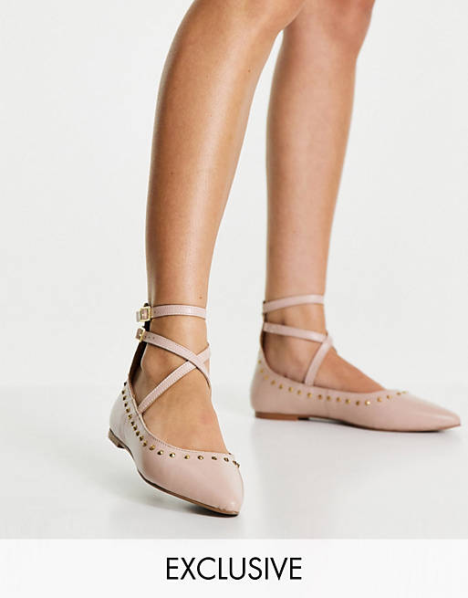 schuh Laney leather studded flat shoes in blush