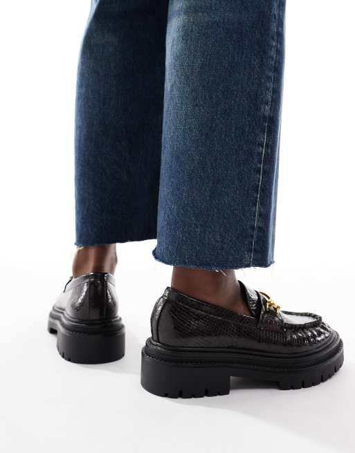 Schuh Lark chunky loafers with buckle in brown snake, 4 of 4