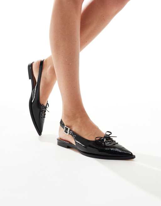 schuh Lars tie detail pointed toe flats in black, 4 of 4