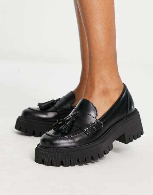 schuh Lastri leather chunky loafers in black | ASOS