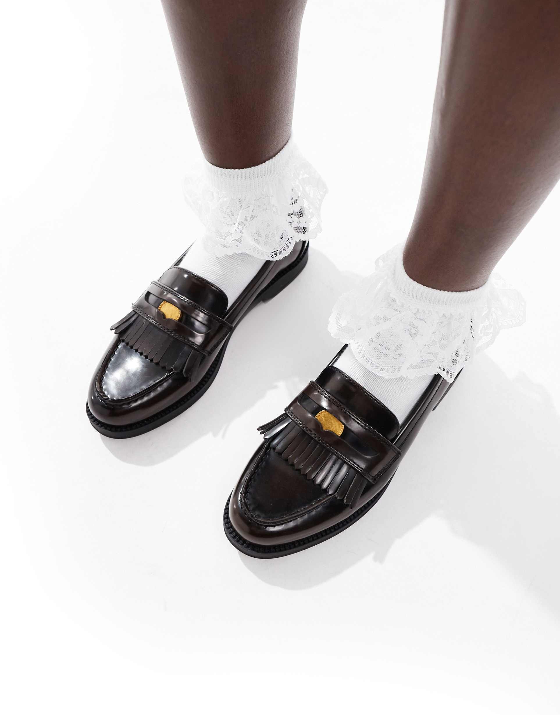 schuh laurent coin loafers in brown