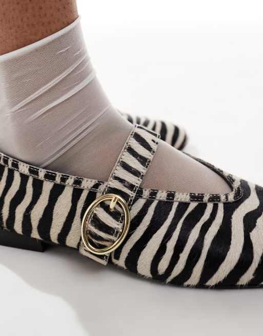schuh Lavena mary jane flat shoes in zebra pony hair, 3 of 4