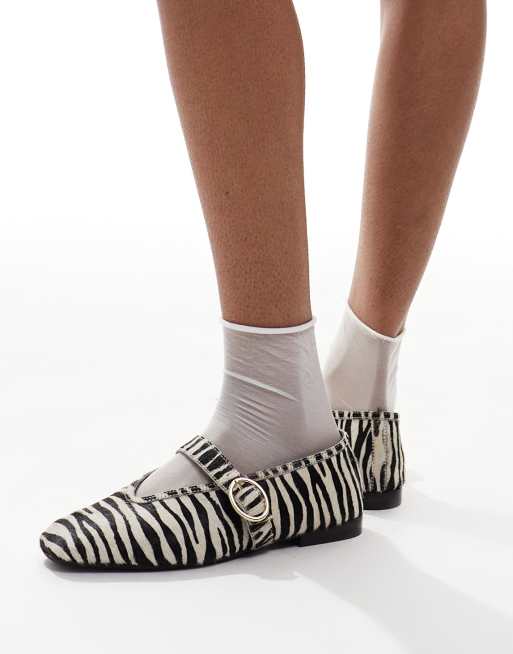 schuh Lavena mary jane flat shoes in zebra pony hair, 4 of 4