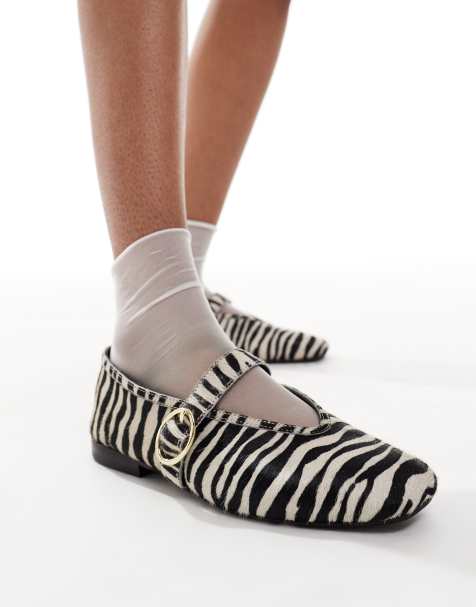 schuh – Lavena – Płaskie buty Mary Jane z włosia w paski zebry - view 1