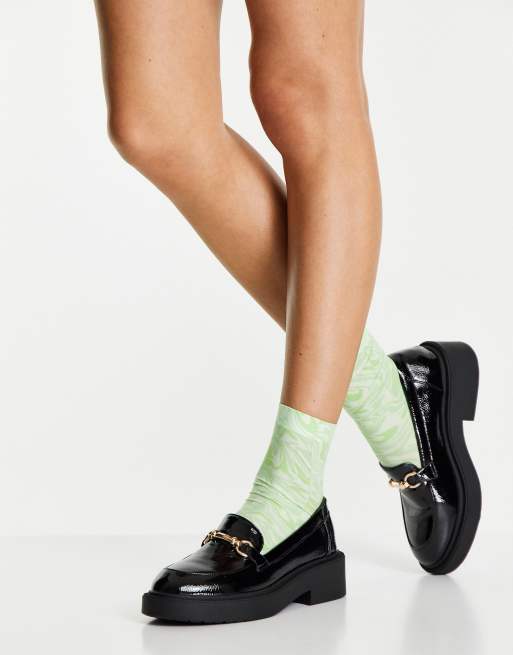 schuh – Lazarus – Flache Loafer in Schwarz mit dicker Sohle und goldener Verzierung, 4 von 4