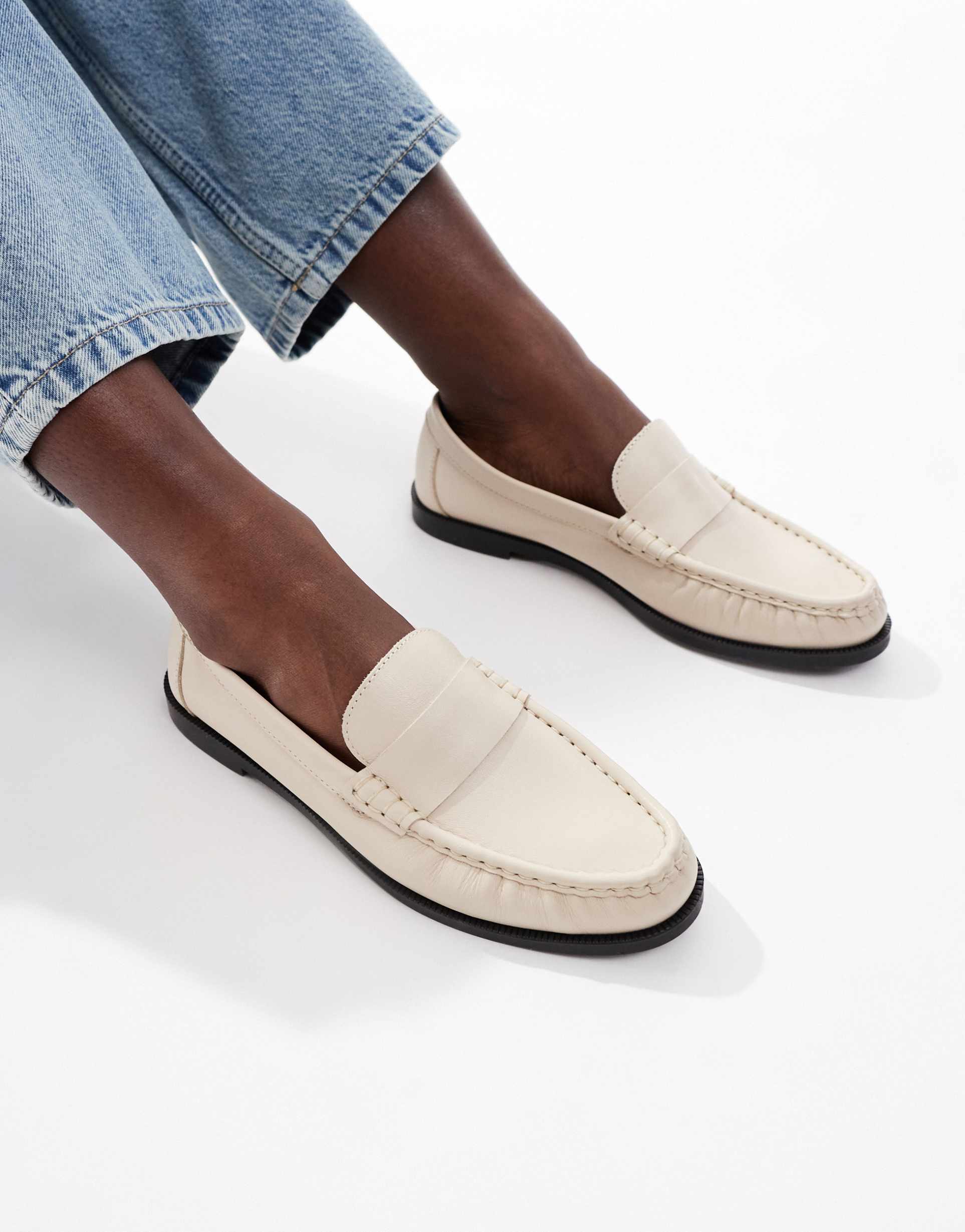 schuh lea loafers in off white leather