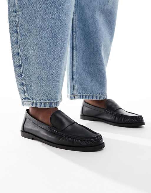 schuh – Lea – Svarta loafers i läder med vintagetvätt