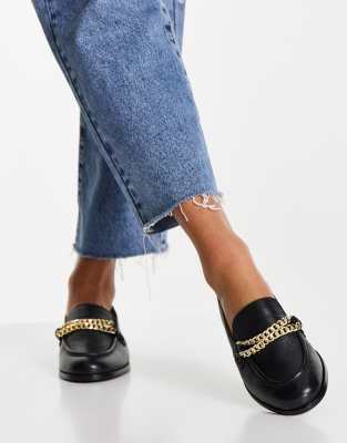 black loafers gold chain