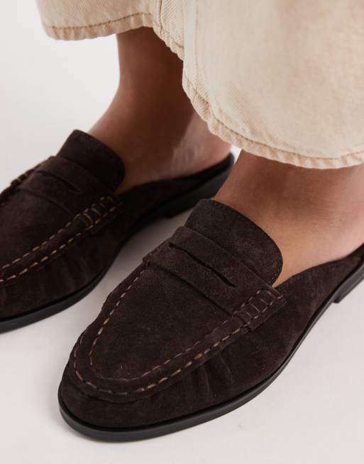 schuh Leeds rouched mule loafers in brown suedette, 3 of 4
