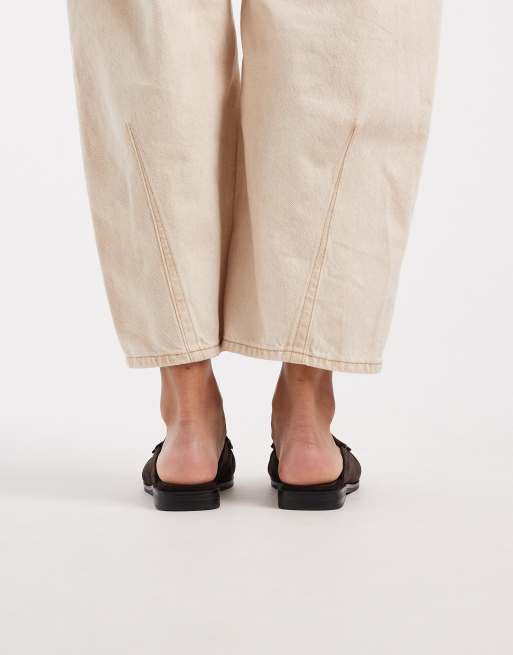 schuh Leeds rouched mule loafers in brown suedette, 4 of 4