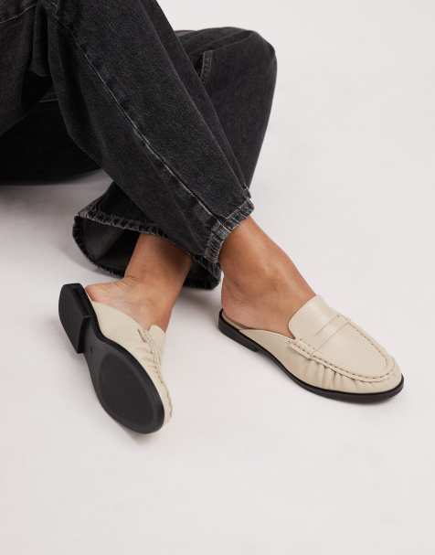 Schuh Leeds ruched mule loafers in white leather - view 1