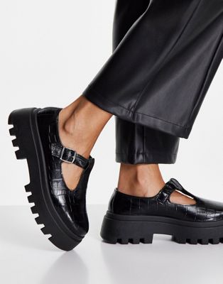 Schuh – Leighton – Schuhe in Kroko-Schwarz mit dicker Sohle