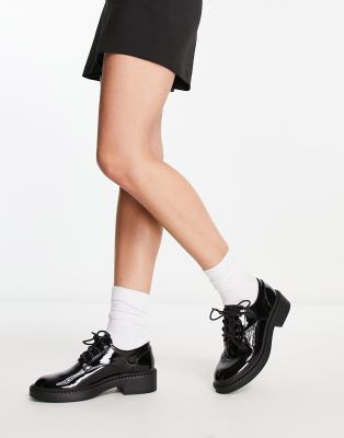 schuh Leonard chunky lace up shoes in black patent