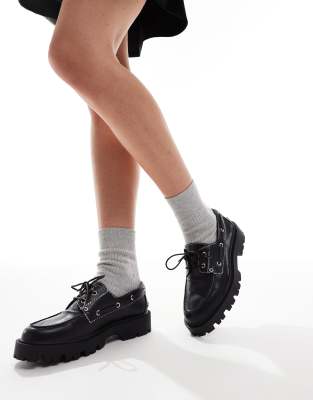 schuh - Leora - Chaussures bateau à semelle chunky - Noir