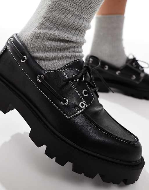 schuh Leora chunky boat shoes in black | ASOS schuh Leora chunky boat shoes in black | ASOS