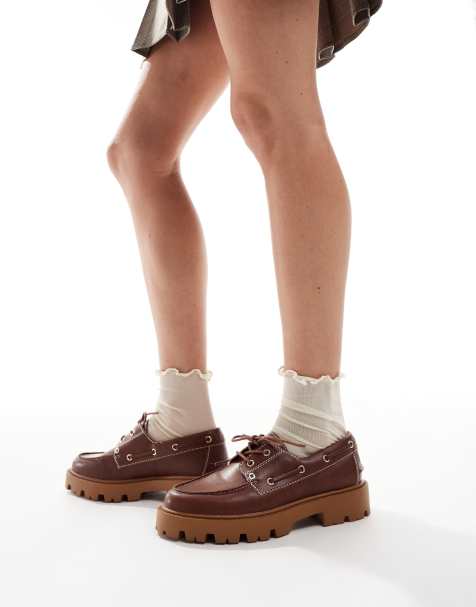 schuh Leora chunky boat shoes in tan - view 1