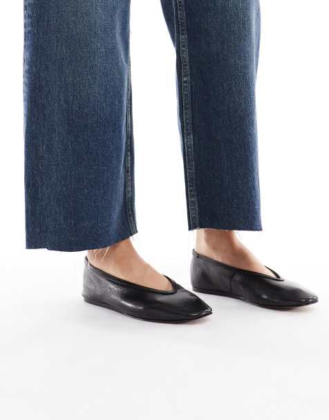 schuh Lessie high vamp ballet flats in black leather - view 1