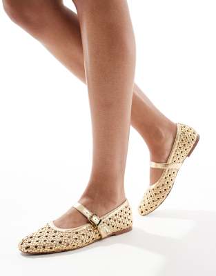 schuh - Lexie - Gewebte Mary-Jane-Schuhe in Gold-Goldfarben