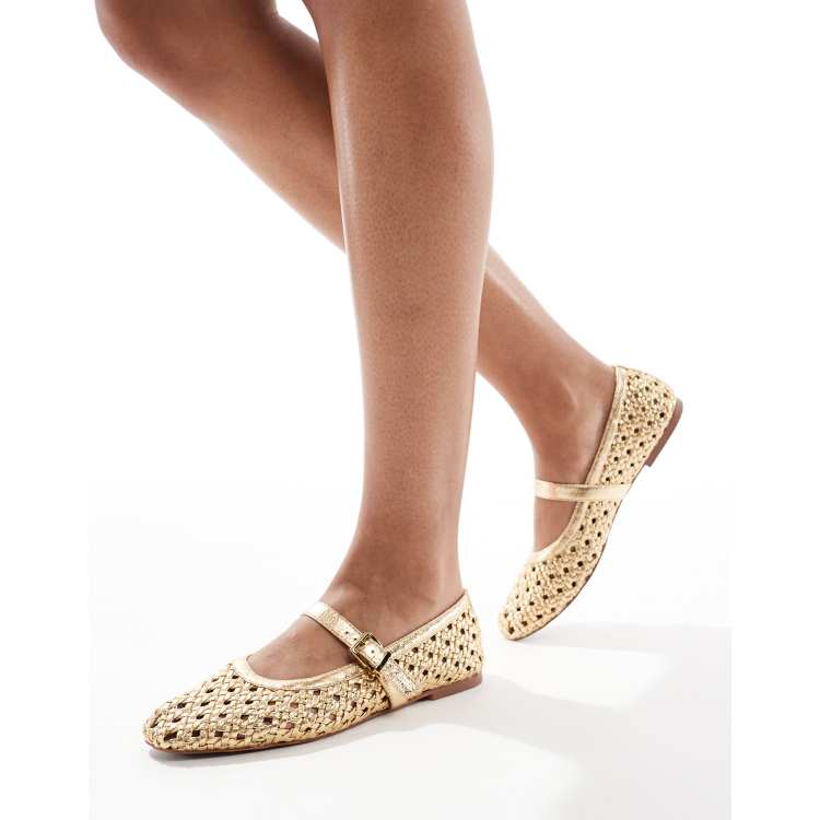 schuh Lexie woven mary janes in gold ASOS