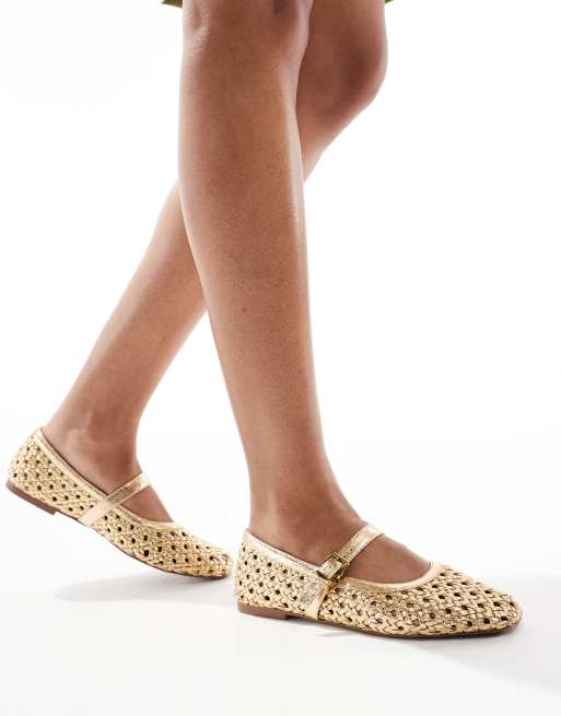 schuh Lexie woven mary janes in gold, 2 of 4