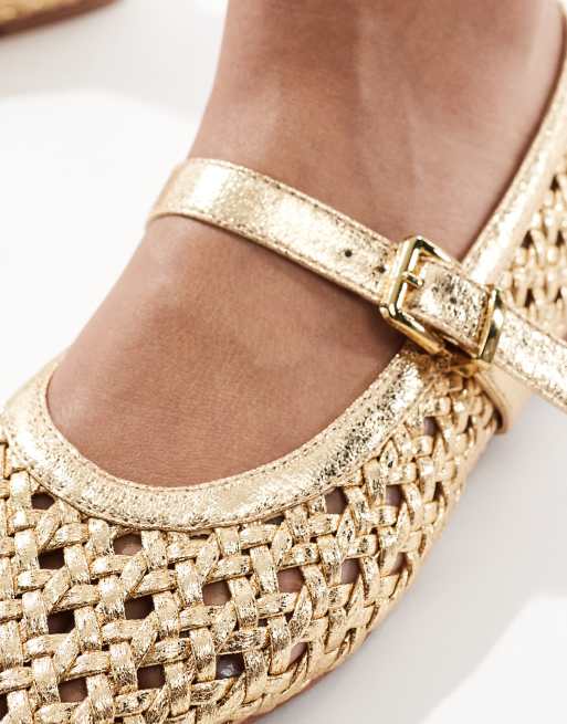 schuh Lexie woven mary janes in gold, 3 of 4