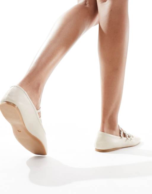 schuh Lianna multi buckle ballet flats in off white ASOS