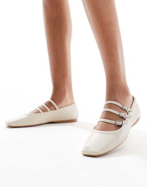Schuh - Lianna - Råhvide ballerinaer med flere remme med spænder