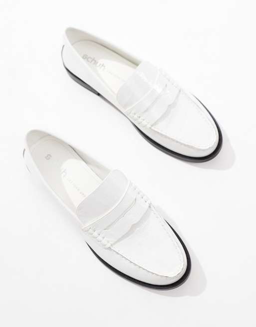 schuh - Lilian - Penny loafers van gekreukt leer in wit, 4 van 4