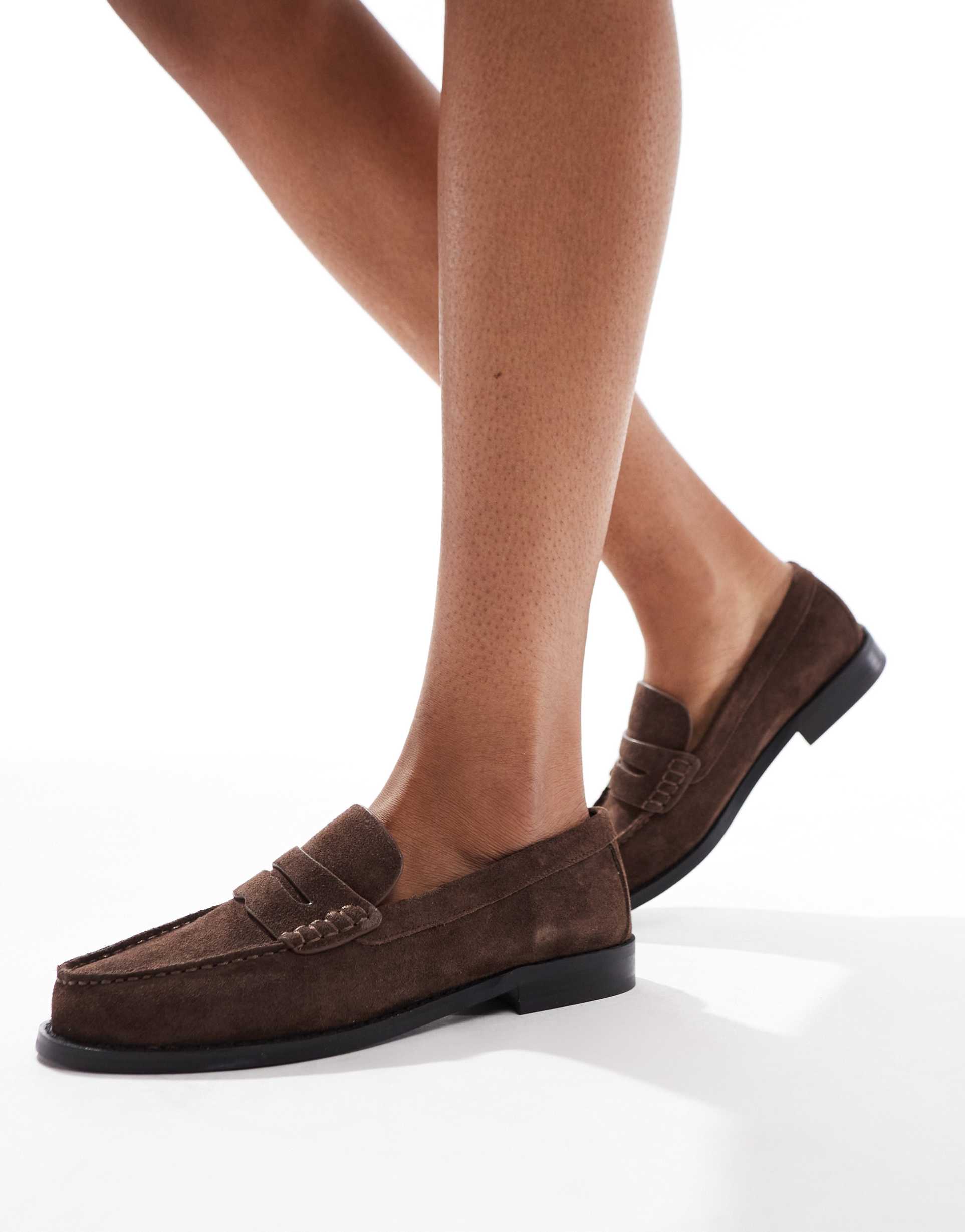 schuh lillian loafers in brown suede