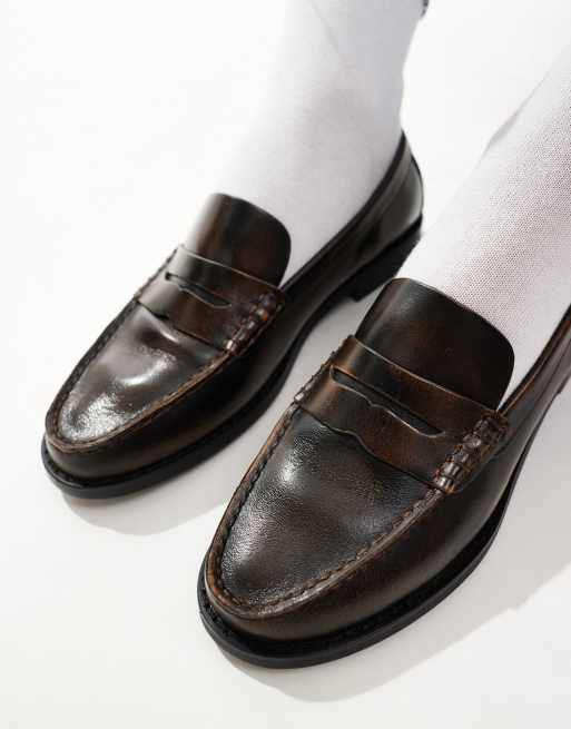 schuh Lillian loafers in dark brown leather ASOS