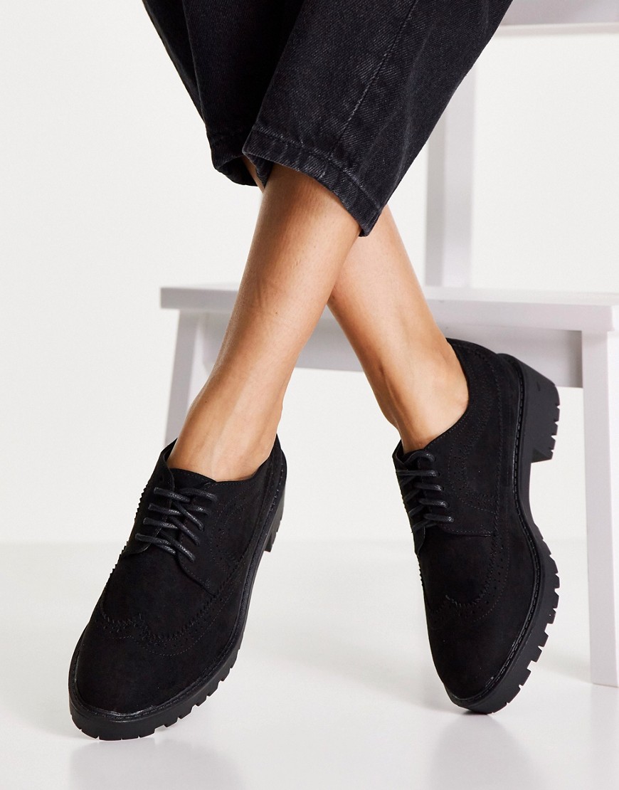 Schuh Lipa lace up flat shoes in black suedette