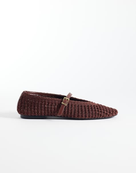Schuh Lisbeth double buckle woven ballet flat in brown - view 1