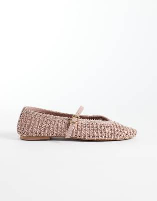Schuh Lisbeth Double Buckle Woven Ballet Flats In Pink