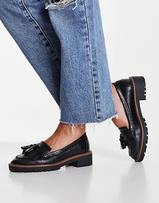 schuh Livia chunky loafers in black croc
