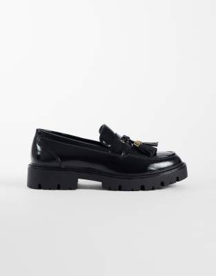Schuh Livvy Chunky Tassel Loafers Black Patent