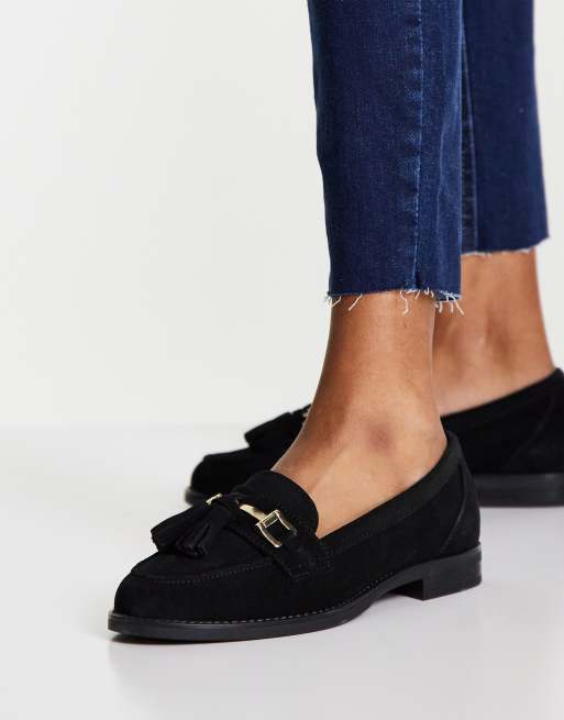 schuh Lizbeth suede loafers with tassel trim in black ASOS