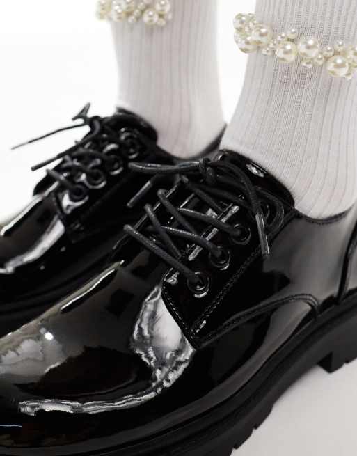 schuh Logan lace up shoes in black patent | ASOS