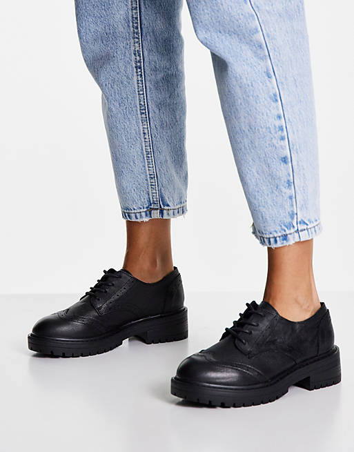schuh Lois leather lace up flat shoes in black