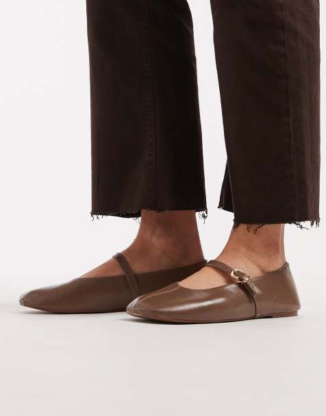 schuh London ballet flats with buckle strap in taupe faux leather - view 1