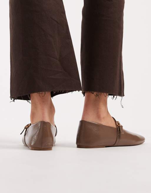schuh London ballet flats with buckle strap in taupe faux leather, 3 of 4